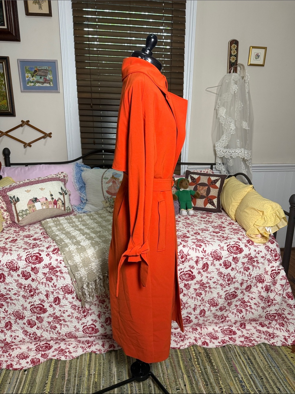 H&M Bright Orange Women's Trench Coat Sz XS - Picture 3 of 6
